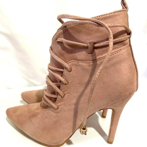 Lala Ikai Light pink suede ankle boots with pointed toe, ties up w/zip Brand new - Picture 2 of 12